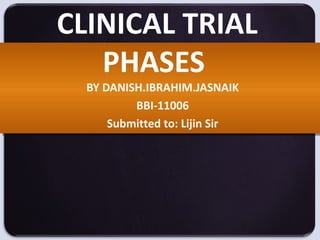 BY DANISH.IBRAHIM.JASNAIK
BBI-11006
Submitted to: Lijin Sir
CLINICAL TRIAL
PHASES
 