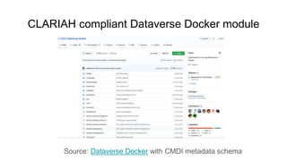 CLARIAH compliant Dataverse Docker module
Source: Dataverse Docker with CMDI metadata schema
 