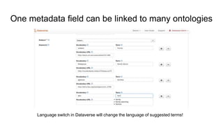 One metadata field can be linked to many ontologies
Language switch in Dataverse will change the language of suggested terms!
 