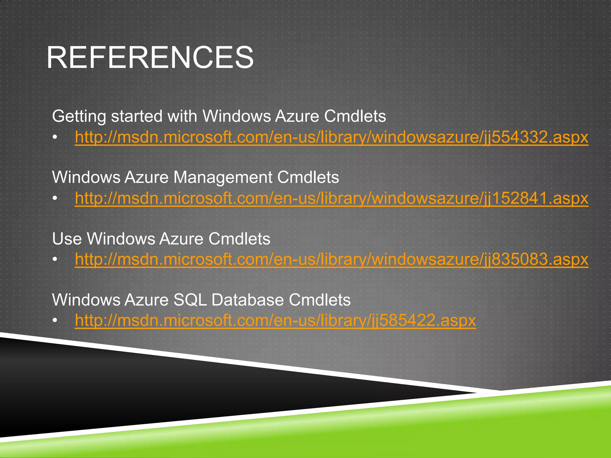 Windows azure powershell cmdlets ppt