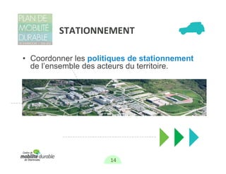STATIONNEMENT

• Coordonner les politiques de stationnement
  de l’ensemble des acteurs du territoire.




                      14
 