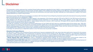 2
CMD 2020
Disclaimer
This presentation contains statements that constitute forward looking statements regarding the intent, belief or current expectations of future growth in the different
business lines and the global business, financial results and other aspects of the activities and situation relating to the TIM Group. Such forward looking statements
are not guarantees of future performance and involve risks and uncertainties, and actual results may differ materially from those projected or implied in the forward
looking statements as a result of various factors.
The financial results of the TIM Group are prepared in accordance with International Financial Reporting Standards issued by the International Accounting Standards
Board and endorsed by the EU (designated as “IFRS”).
The accounting policies and consolidation principles adopted in the preparation of the financial results for FY19 and for 2020-22 of the TIM Group are the same as
those adopted in the TIM Group Annual Audited Consolidated Financial Statements as of 31 December 2018, to which reference can be made, except for the
adoption of the new accounting principle (IFRS 16 - Lease), adopted starting from January 1, 2019. In particular, TIM adopts IFRS 16, using the modified retrospective
method, without restatement of prior period comparatives.
To enable the comparison of the economic and financial performance for the FY2019 and Q4’19 with the corresponding period of the previous year, “IFRS 9/15”
figures, prepared in accordance with the previous accounting standards applied (IAS 17 and related Interpretations) are provided, for the purposes of the distinction
between operating leases and financial leases and the consequent accounting treatment of lease liabilities. Please note that, starting from January 1, 2018, the TIM
Group adopted IFRS 15 (Revenues from contracts with customers) and IFRS 9 (Financial instruments).
As of today, the audit work by our independent auditors on the FY19 results have not yet been completed.
Alternative Performance Measures
The TIM Group, in addition to the conventional financial performance measures established by IFRS, uses certain alternative performance measures for the purposes
of enabling a better understanding of the performance of operations and the financial position of the TIM Group. In particular, such alternative performance
measures include: EBITDA, EBIT, Organic change and impact of non-recurring items on revenue, EBITDA and EBIT; EBITDA margin and EBIT margin and net financial
debt. Moreover, following the adoption of IFRS 16, the TIM Group provides the following additional alternative performance indicators:
* EBITDA adjusted After Lease ("EBITDA-AL"), which is calculated by adjusting Organic EBITDA, net of non-recurring items, of the amounts related to the
accounting treatment of finance lease contracts in accordance with IAS 17 (applied until year-end 2018) and IFRS 16 (applied starting from 2019);
* Adjusted Net Financial Debt After Lease, which is calculated by excluding from the adjusted net financial debt the liabilities related to the accounting treatment of
finance lease contracts in accordance with IAS 17 (applied until year-end 2018) and IFRS 16 (applied starting from 2019).
Such alternative performance measures are unaudited.
 