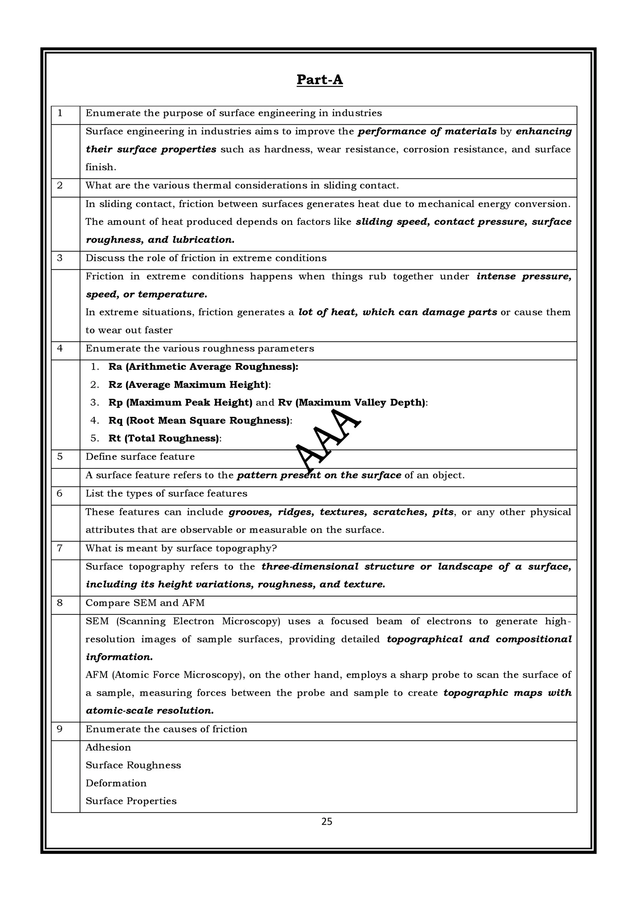 CME397 SURFACE ENGINEERING (ANNA UNIVERSITY REGULATION 2021) FULL NOTES