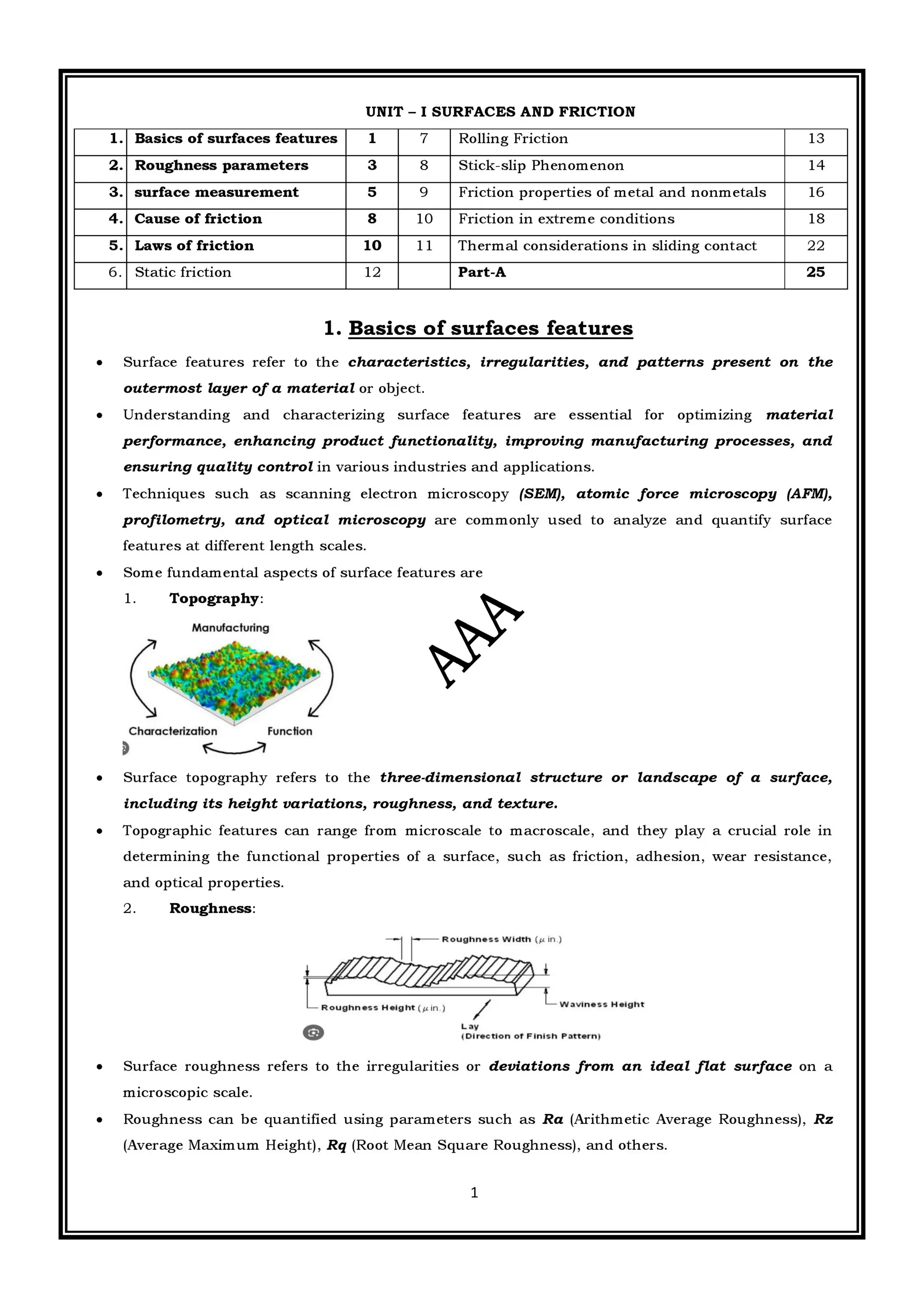 CME397 SURFACE ENGINEERING (ANNA UNIVERSITY REGULATION 2021) FULL NOTES
