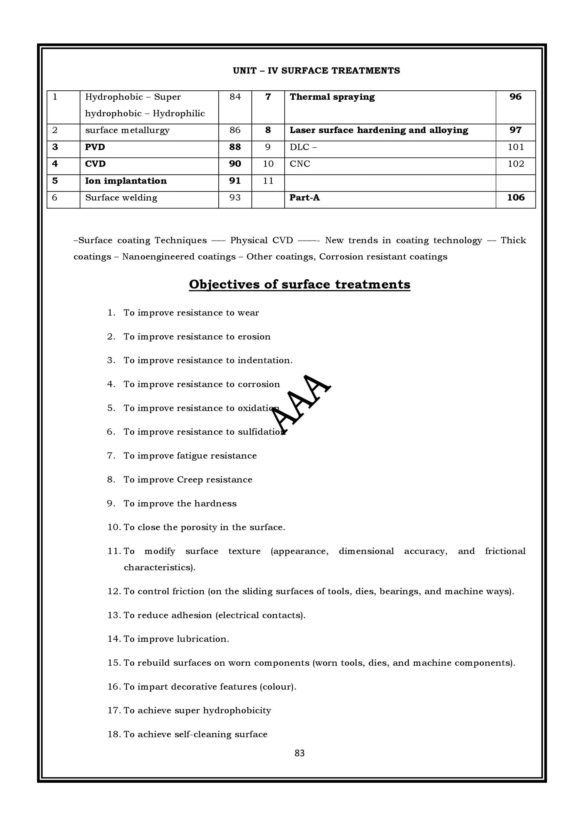 CME397 SURFACE ENGINEERING (ANNA UNIVERSITY REGULATION 2021) FULL NOTES