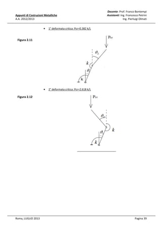Appunti di Costruzioni Metalliche
A.A. 2012/2013
•

1° deformata critica: Pcr=0.382 k/L

•

Docente: Prof. Franco Bontempi
Assistenti: Ing. Francesco Petrini
Ing. Pierluigi Olmati

2° deformata critica: Pcr=2.618 k/L

Figura 2.11

Figura 2.12

Roma, LUGLIO 2013

Pagina 39

 