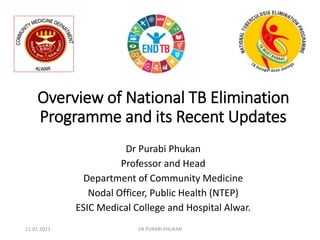 Overview of National TB Elimination
Programme and its Recent Updates
Dr Purabi Phukan
Professor and Head
Department of Community Medicine
Nodal Officer, Public Health (NTEP)
ESIC Medical College and Hospital Alwar.
11-01-2023 DR PURABI PHUKAN
 