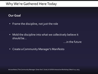 Why We’re Gathered Here Today


 Our Goal

  • Frame the discipline, not just the role


  • Mold the discipline into what...
