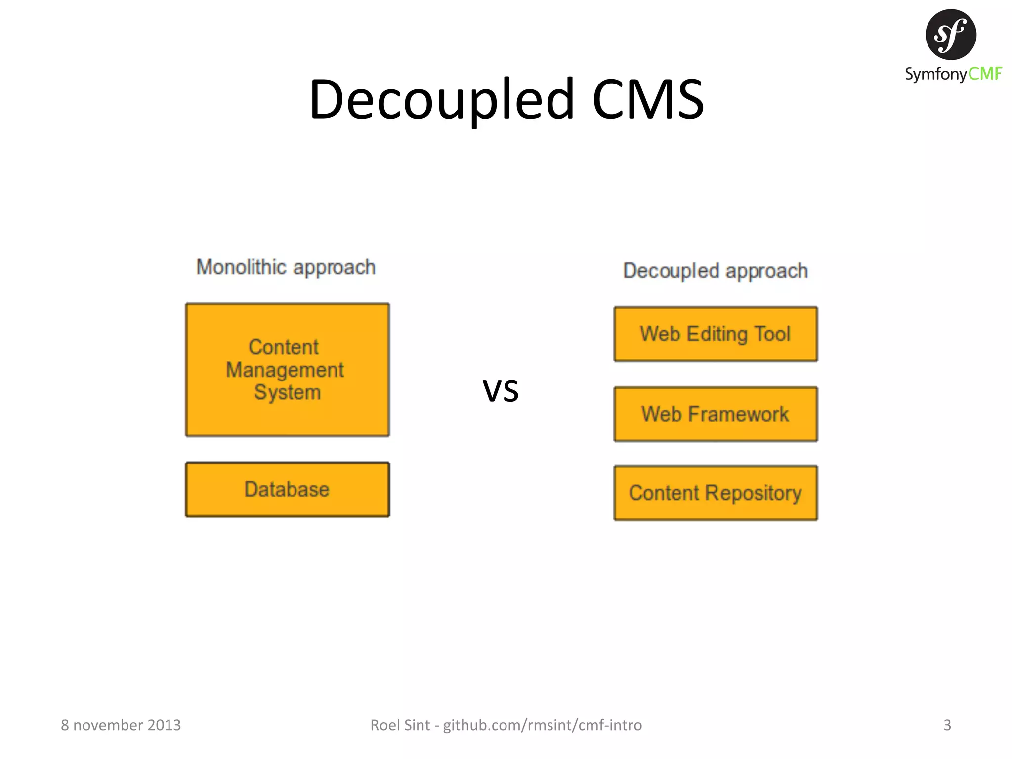 Decoupled  CMS   vs   8  november  2013   Roel  Sint  -­‐  github.com/rmsint/cmf-­‐intro   3   
