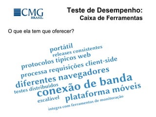 Teste de Desempenho:
Caixa de Ferramentas
O que ela tem que oferecer?
 