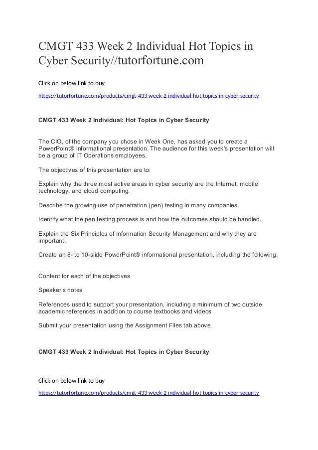 Cmgt 433 week 2 individual hot topics in cyber security