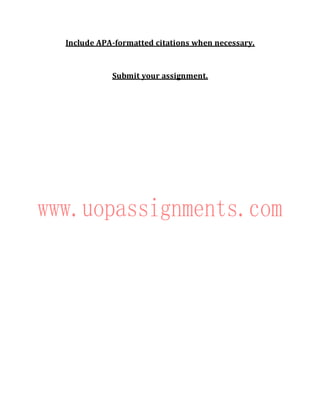 Include APA-formatted citations when necessary.
Submit your assignment.
 