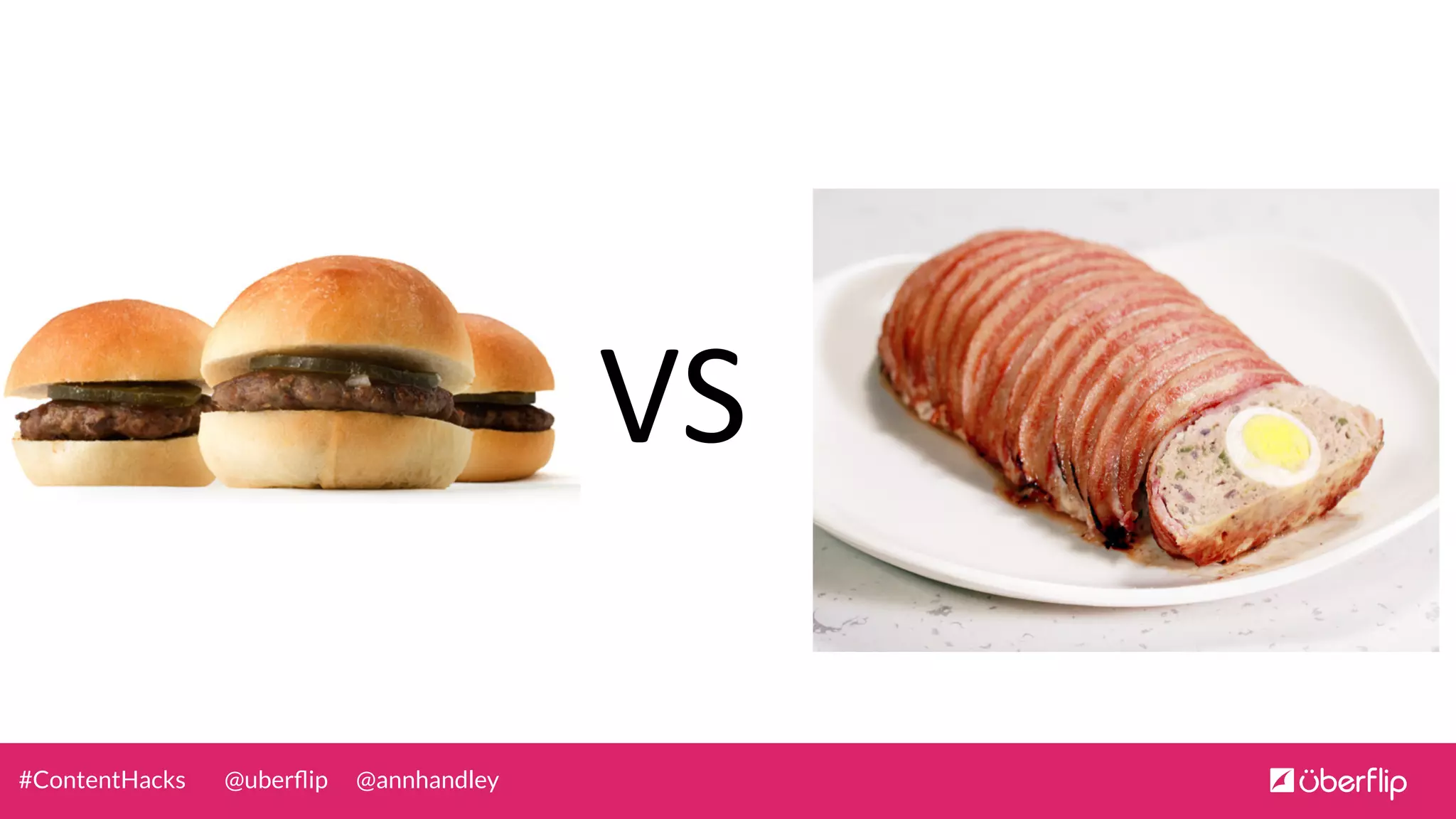 @uberﬂip @annhandley#ContentHacks
VS	
  	
  
 