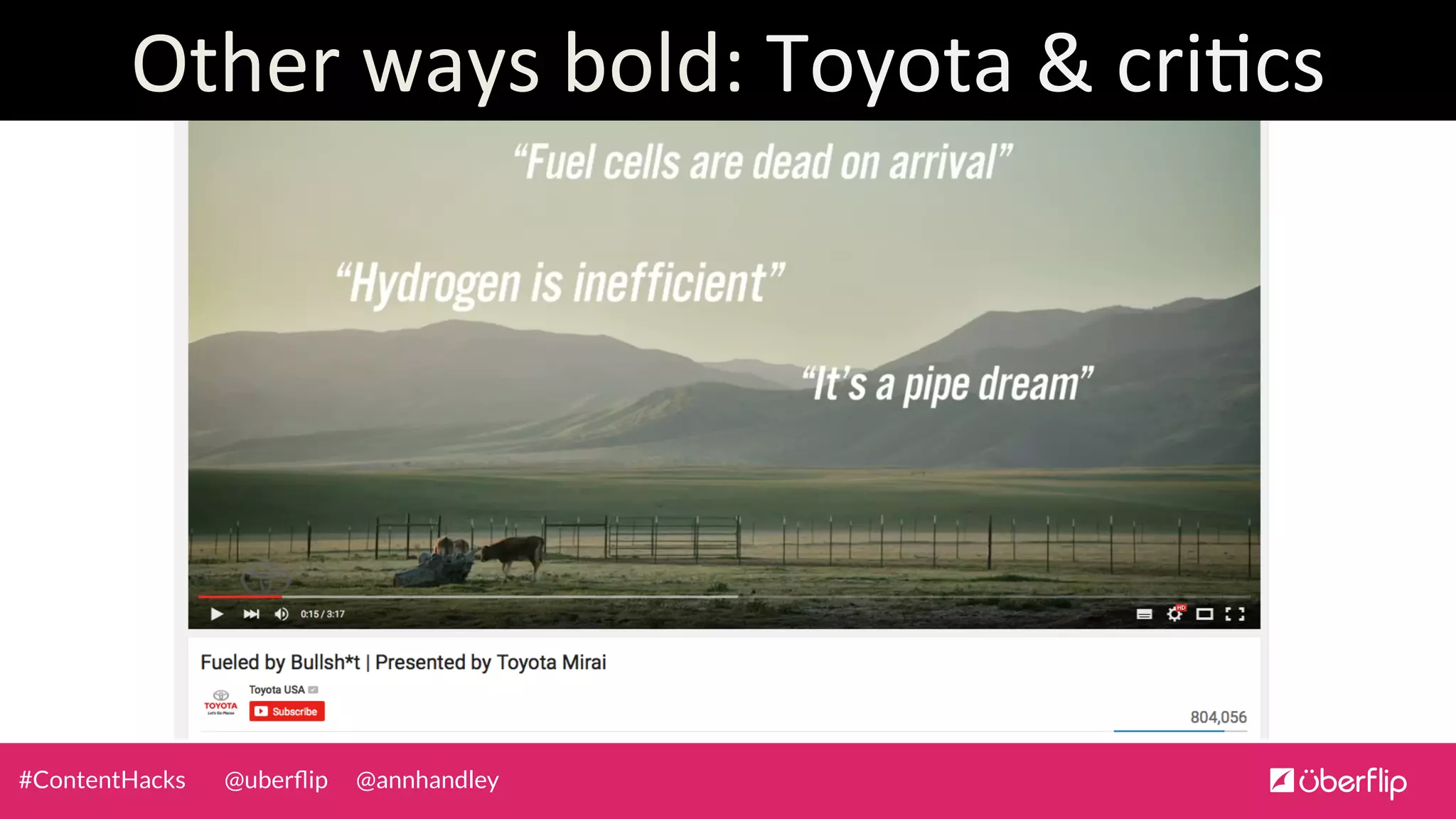 @uberﬂip @annhandley#ContentHacks
Other	
  ways	
  bold:	
  Toyota	
  &	
  cri0cs	
  
 