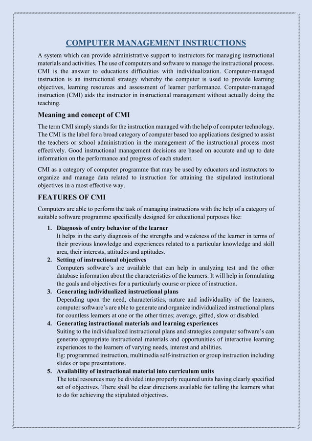 COMPUTER MANAGEMENT INSTRUCTIONS TECHNOLOGY PDF
