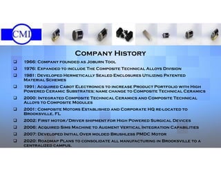 Our history
Company History
 1966: Company founded as Joburn Tool
 1976: Expanded to include The Composite Technical All...