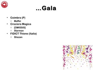 ……GalaGala
• Coimbra (P)
o Maffei
• Crociera Magica
o [OMISSIS]
o Starman
• FIDICT Thiene (Italia)
o Shezan
 