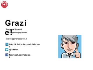 Andrea Baioni
CMI College Managing Director
abaioni@andreabaioni.it
http://it.linkedin.com/in/abaion
i
@abaion
i
facebook.com/abaion
i
Grazi
e!
 