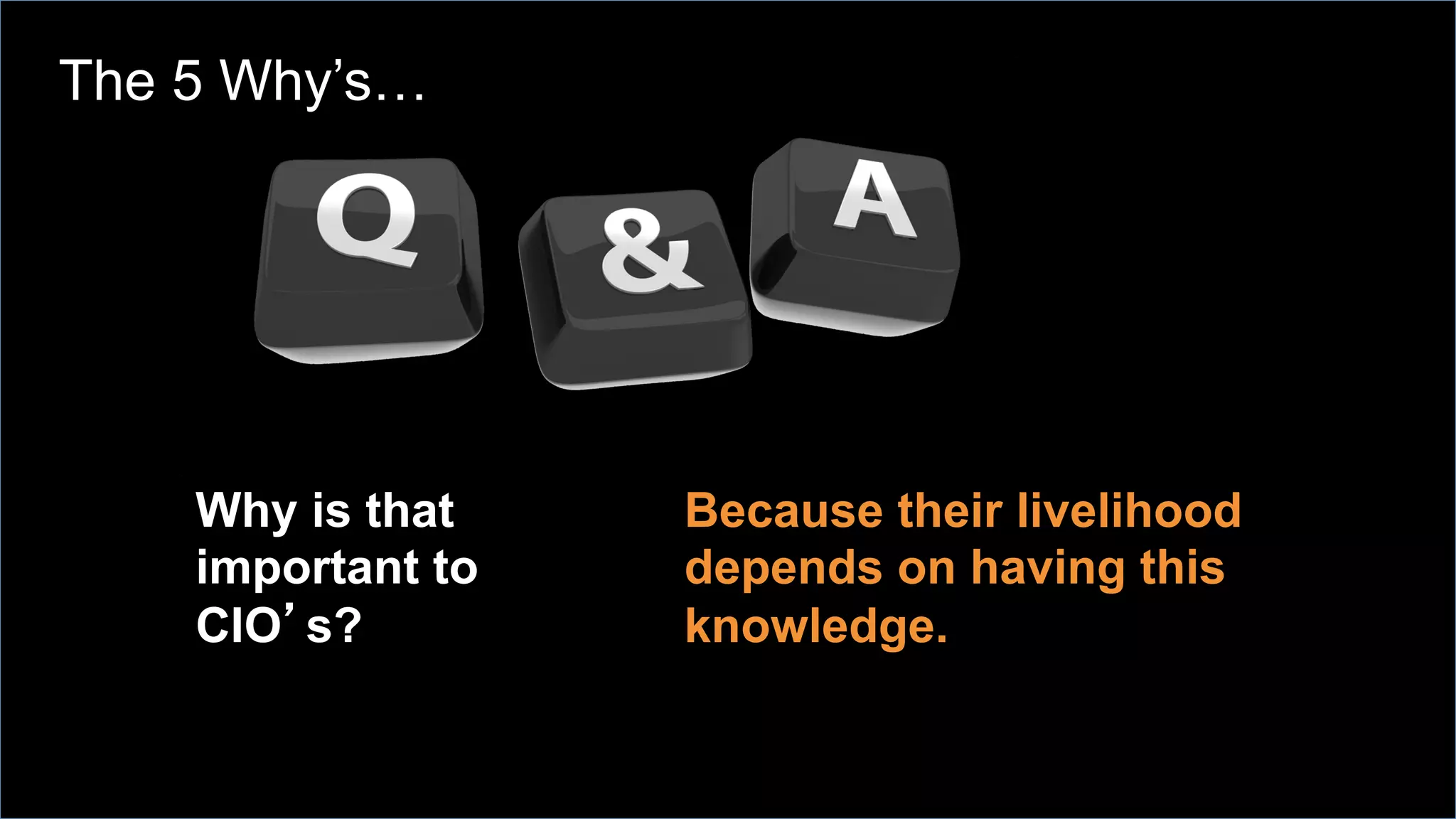 Why is that
important to
CIO’s?
Because their livelihood
depends on having this
knowledge.
The 5 Why’s…
 