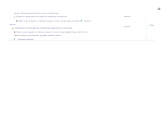 22
Laborales, Remuneración acorde al perﬁl prof esional y perﬁl de puesto
ESTABLE CE R RECONO CIMIE NTOS A TRAVÉS DEL SUBSISTE M A DE EVALUACIÓN Comentari o
Programas a planes de capacitación con Instituciones reconocidas en el campo del puesto de trabajo del Empleado Aprendi zaj e y
creci mi ento
0 %|
Comentari o
ESTABLECER RECONOCIMIENTOS A TRAVÉS DEL SUBSISTEMA DE EVALUACIÓN
Programas a planes de capacitación con Instituciones reconocidas en el campo del puesto de trabajo del Empleado Diseño de
Program as de Incenti vos para los empleados que obtengan destac adas evaluaci ón
Presupuesto Institucional
 