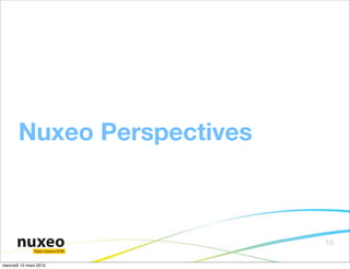 Nuxeo Perspectives



                                 16
               Open Source ECM


mercredi 10 mars 2010
 