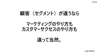 顧客（セグメント）が違うなら
マーケティングのやり方も
カスタマーサクセスのやり方も
違って当然。
#cmkt
 