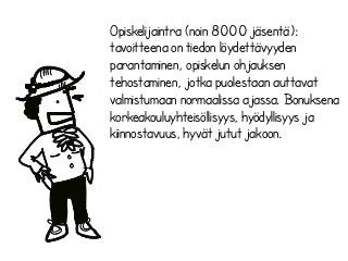 Opiskelijaintra (noin 8000 jäsentä):
tavoitteena on tiedon löydettävyyden
parantaminen, opiskelun ohjauksen
tehostaminen, jotka puolestaan auttavat
valmistumaan normaalissa ajassa. Bonuksena
korkeakouluyhteisöllisyys, hyödyllisyys ja
kiinnostavuus, hyvät jutut jakoon.
 