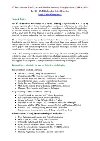 8th International Conference on Machine Learning & Applications (CMLA ...