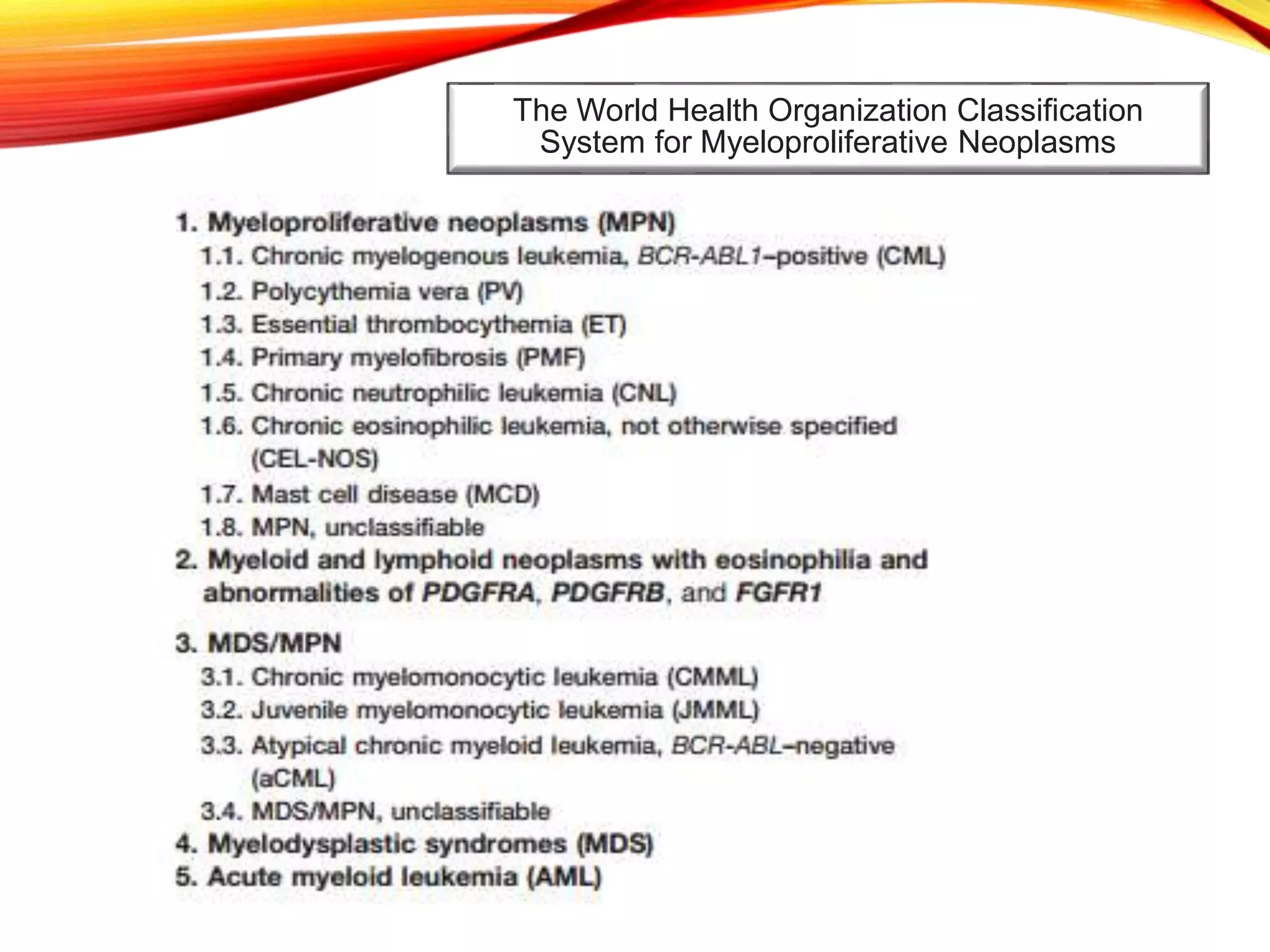 The World Health Organization Classification
System for Myeloproliferative Neoplasms
 