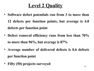 Level 2 Quality
• Software defect potentials run from 3 to more than
12 defects per function points, but average is 4.8
de...