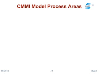 CMMI Model Process Areas 08/09/11 Bahill 