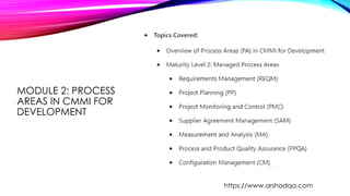 MODULE 2: PROCESS
AREAS IN CMMI FOR
DEVELOPMENT
https://www.arshadqa.com
 