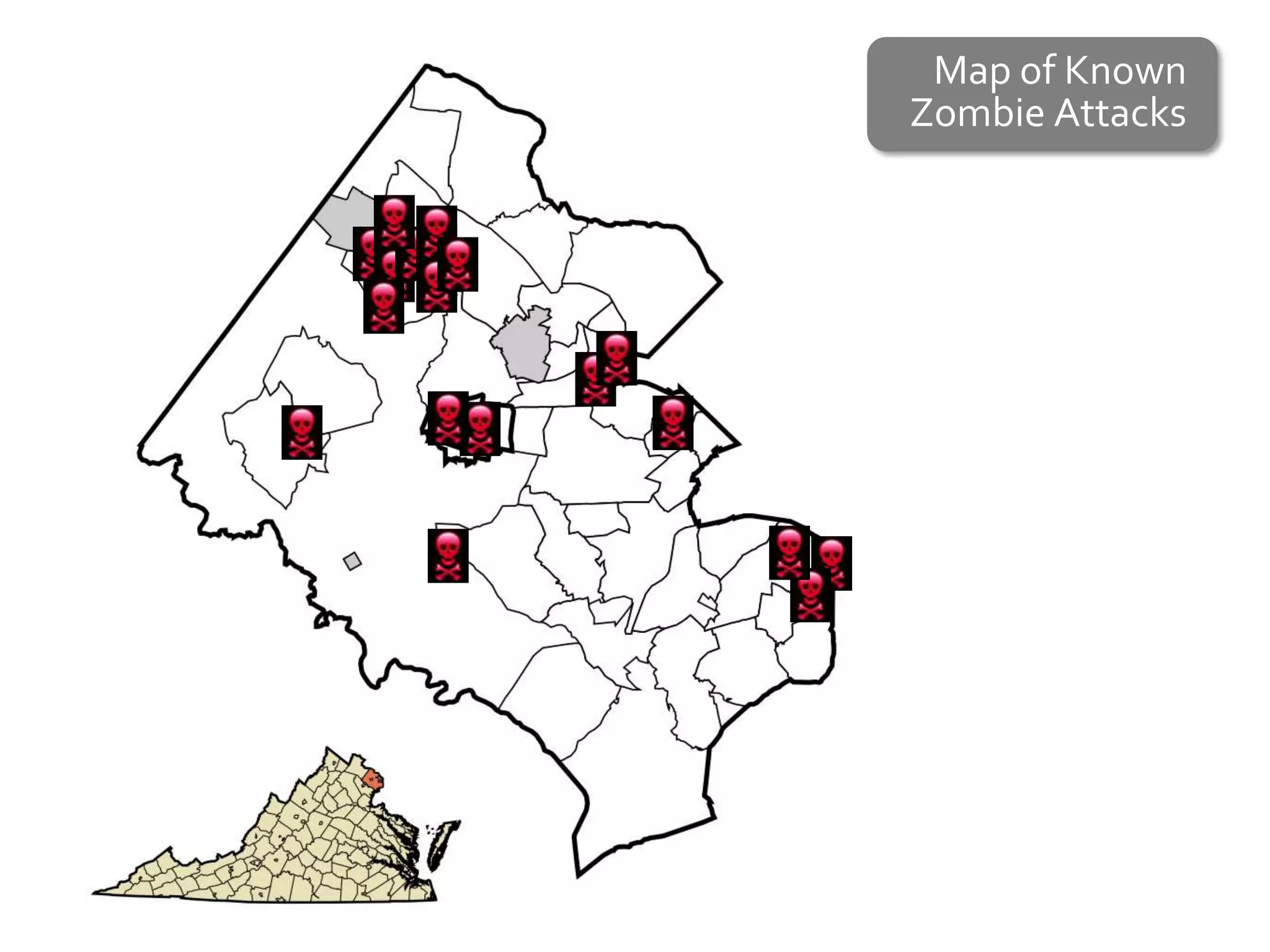Map of Known
Zombie Attacks
 