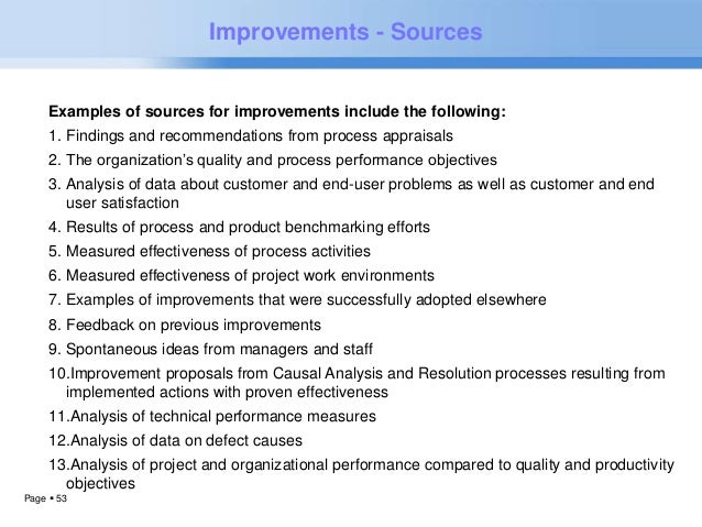 introduction to cmmi dev v1 3 day 4 examples of areas of improvement