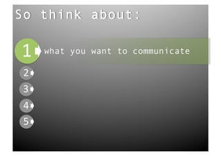 So think about:

!"
!"
      what you want to communicate

 !"
 !"
 !"
 !"
 