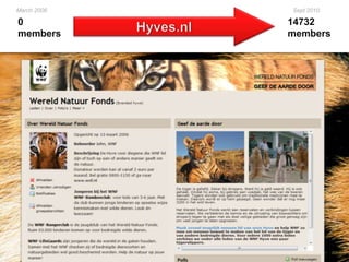 AnalyseBegin 2009 onderzocht het WNF de mogelijkheden rondom Social MediaNienke Brussen onderzocht dit vraagstuk als haar afstudeerscriptie (focus wnf-hyves)Onderzoek mogelijkheden online friendraising (focus (not) achterban)Beide onderzoeken -> mogelijkheid inzetten van Social Media voor WNFOpzettenGroeienStartActiverenIntroEinde