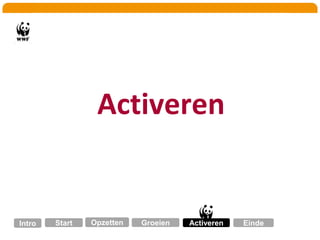 Resultaat kwalitatiefKwaliteit ingestuurd materiaal divers (van kiekjes tot professionele fotografie)Veel nieuwe inzichten oa: Nederlandse natuur = populair onderwerpBeter begrip en notie van doelgroep Goede foto’s die WNF kan gebruiken voor eigen mediaPilot: specifieke fotografen doelgroep getarget via Facebook en Google inhoudIngekochte media geoptimaliseerd naar resultaatResultaat: hoog succespercentage en lage kosten per conversieGroeienStartActiverenOpzettenIntroEinde