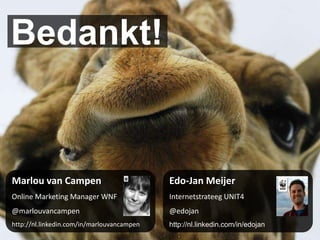 Leerpunten samenwerking Zoom.nlDo’sEigenwijs zijn, gewoon doenStrategie bepalen inzet zoom.nl voor, tijdens en na de campagneBehandel start samenwerking als een projectFocus op wat je achterban wilt (niet wat jij wilt)Dont’s‘Haken en tijgers’, ‘Beren en ogen zien’Start laten (??)OpzettenGroeienStartActiverenIntroEinde