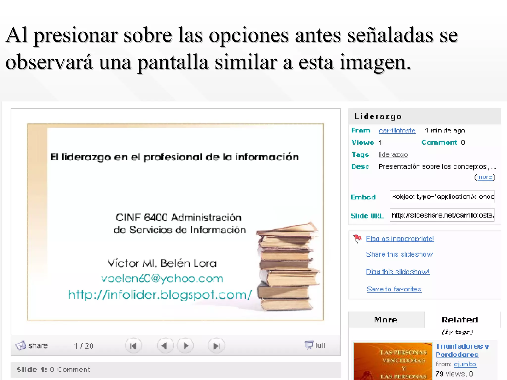 Al presionar sobre las opciones antes señaladas se observará una pantalla similar a esta imagen. 