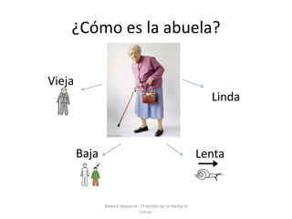 ¿Cómo es la abuela?
Vieja
Baja Lenta
Linda
Andrea Sequeira - El sonido de la hierba al
crecer