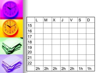 1h 1h 2h 2h 2h 2h 2h 22 21 1920 18 17 16 15 D S V J X M L 