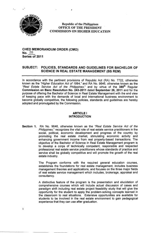 CMO 28: Policies, Standards and Guidelines for Bachelor of CMO 28: Policies, Standards and Guidelines for Bachelor of