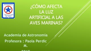 ¿CÓMO AFECTA
LA LUZ
ARTIFICIAL A LAS
AVES MARINAS?
Academia de Astronomía
Profesora : Paola Perdic
M.
 