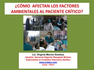 ¿CÓMO AFECTAN LOS FACTORES 
AMBIENTALES AL PACIENTE CRÍTICO? 
Lic. Virginia Merino Gamboa 
Hospital Nacional Edgardo Rebag...