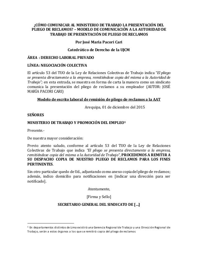 Cómo comunicar al ministerio de trabajo la presentación 