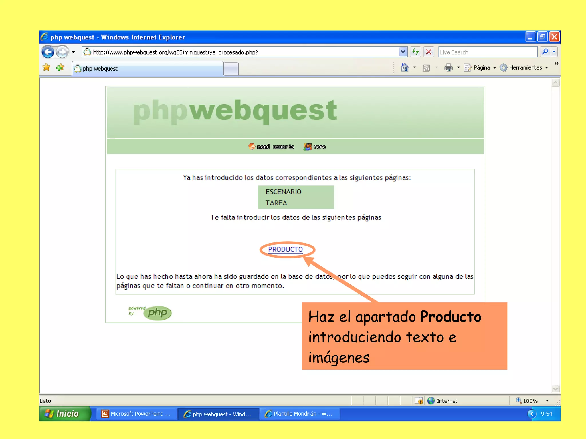 Haz el apartado  Producto  introduciendo texto e imágenes 