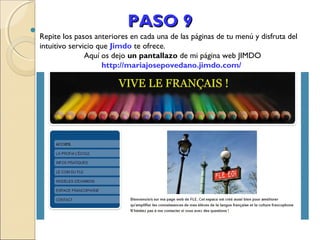 

PASO 9
Repite los pasos anteriores en cada una de las páginas de tu menú y disfruta del
intuitivo servicio que Jimdo te ofrece.
Aquí os dejo un pantallazo de mi página web JIMDO
http://mariajosepovedano.jimdo.com/

 
