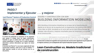 El control de producción es necesario en los proyectos
para apoyar el trabajo hacia los logros planificados,
haciendo lo que se puede hacer para avanzar por un
camino planificado y, cuando eso se vuelva imposible,
determinar caminos alternativos que logren las metas
deseadas.
El término Last Planner® es una marca registrada del Lean
Construction Institute, razón por la cual el símbolo “®”
debe aparecer cuando se usa por primera vez en un
documento.
Last Planner® System of Production Control
 