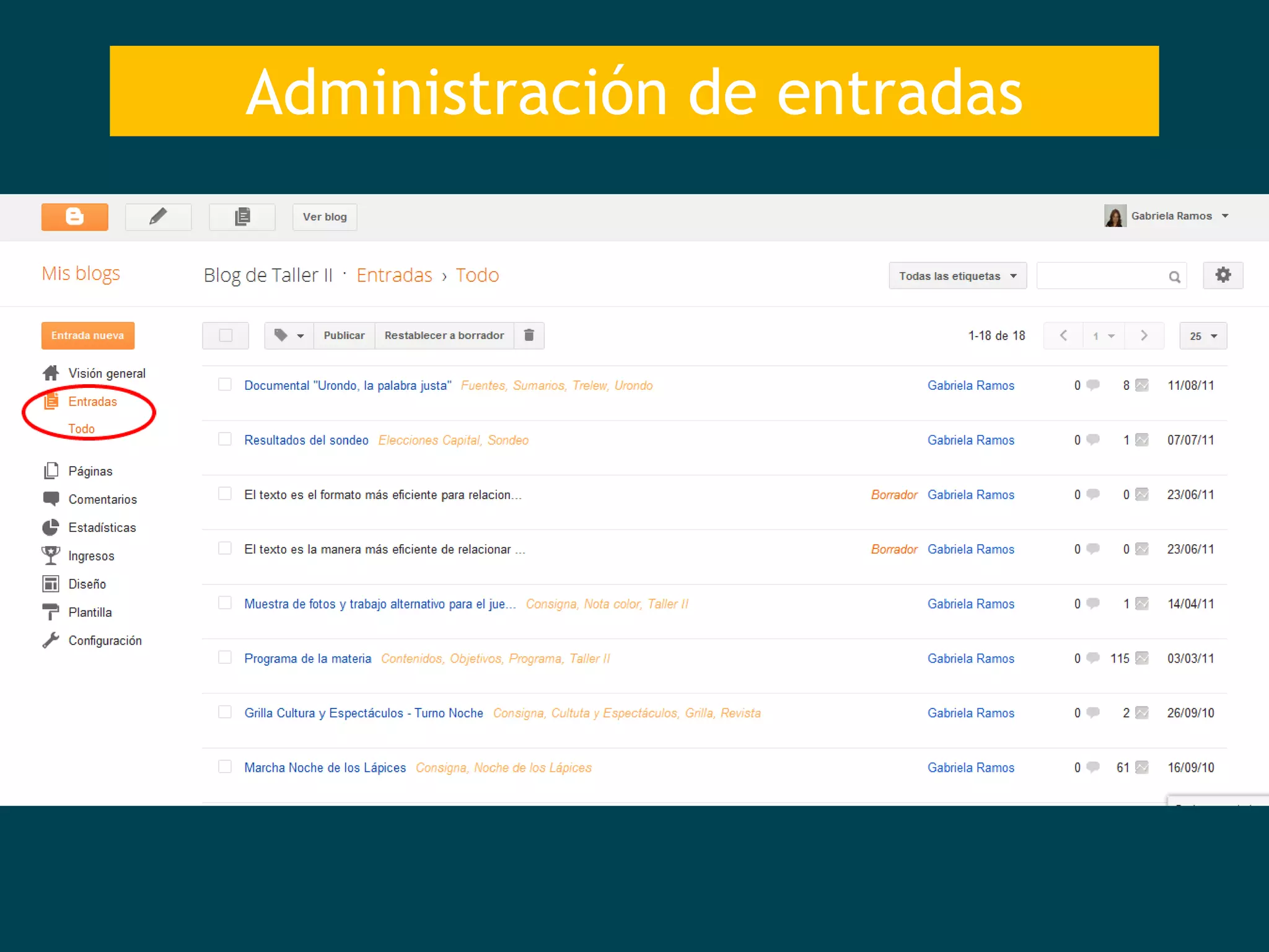 Administración de entradas
 