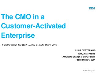 The CMO in a
Customer-Activated
Enterprise
Findings from the IBM Global C-Suite Study, 2013
LUCA DESTEFANIS
IBM, Asia Pacific
AmCham Shanghai CMO Forum
February 20th, 2014

© 2013 IBM Corporation

 